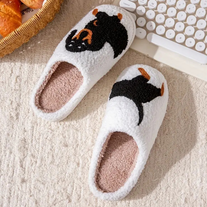 Pantofole da donna con simpatico bassotto in peluche, scarpe da casa confortevoli e divertenti.