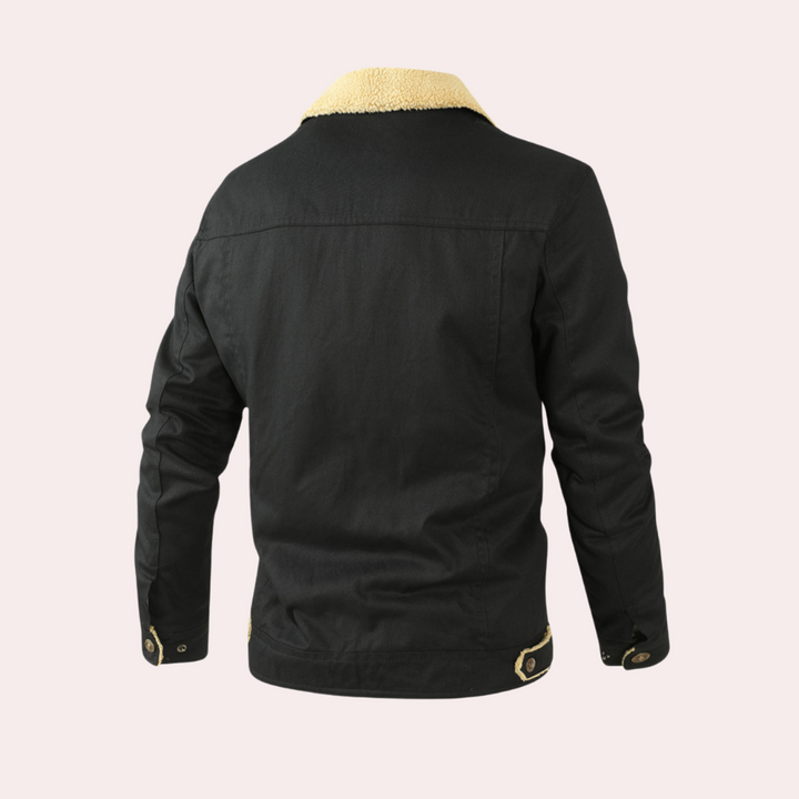 Cappotto uomo invernale robusto con interno in pelliccia sintetica, perfetto per temperature rigide.
