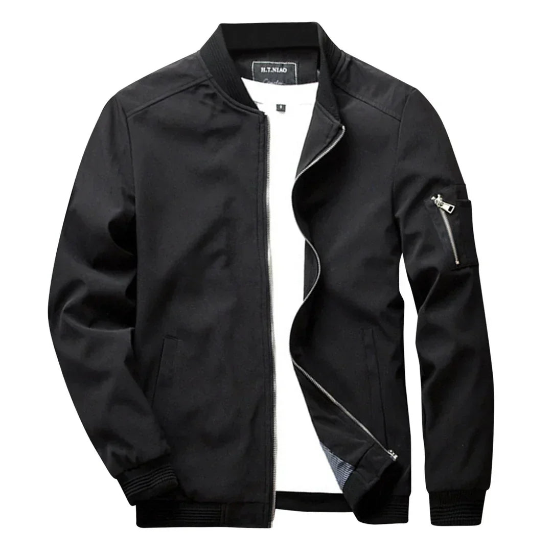 Bomber uomo verde militare leggero con zip, giacca casual per moda maschile autunnale.