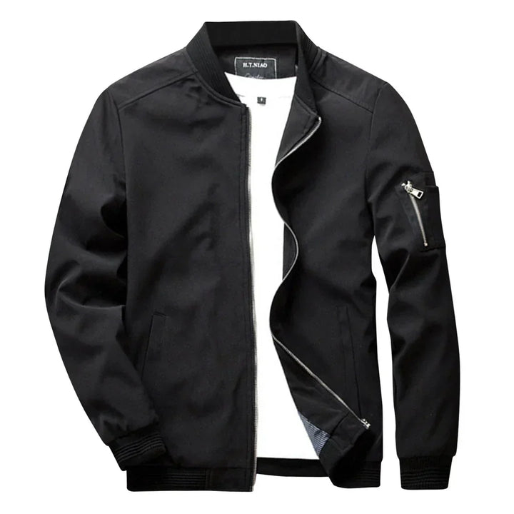 Bomber uomo verde militare leggero con zip, giacca casual per moda maschile autunnale.