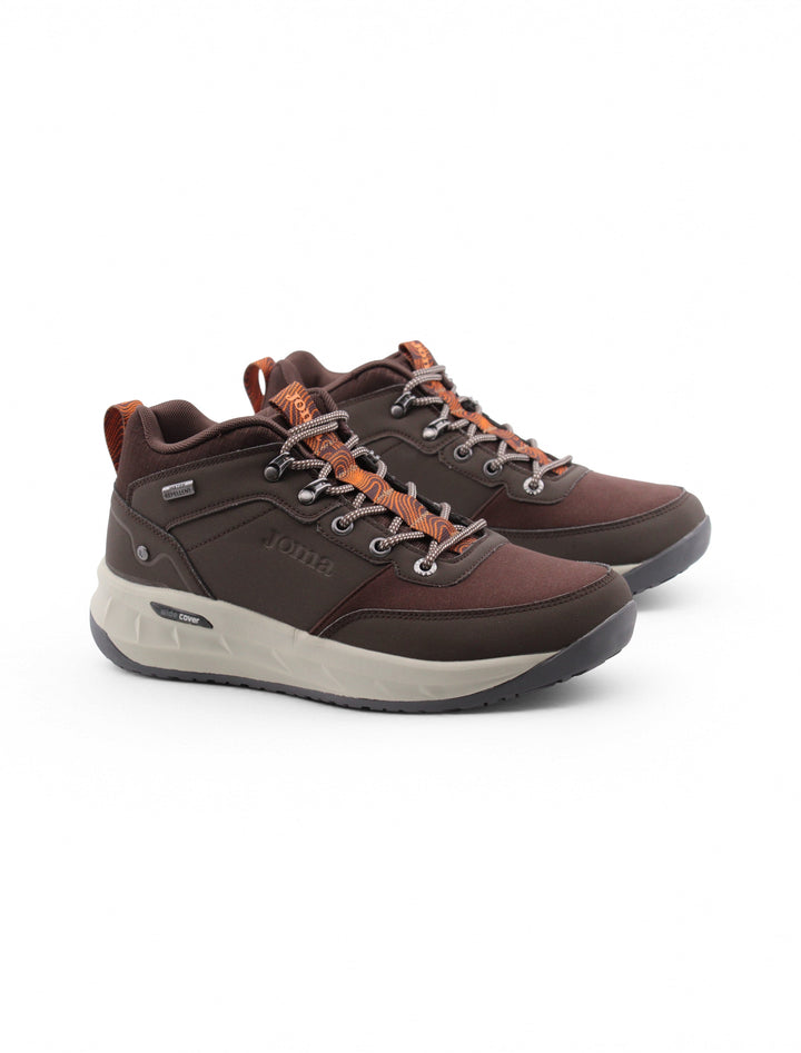 Sneakers alte uomo marroni impermeabili con lacci, ideali per passeggio e comfort. Tacco 5.5cm, stile durevole.