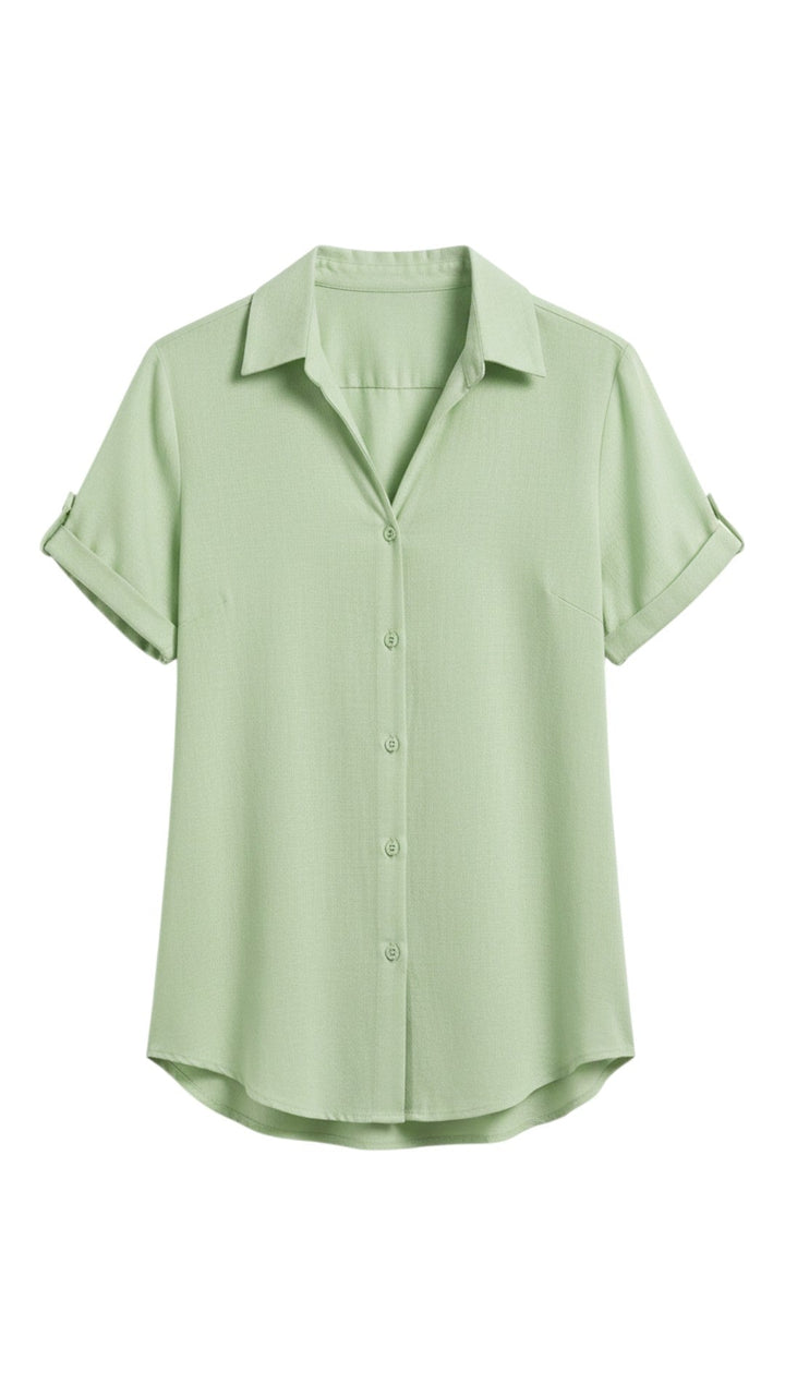 Top donna a maniche corte con bottoni, un capo essenziale per la moda femminile estiva e versatile.