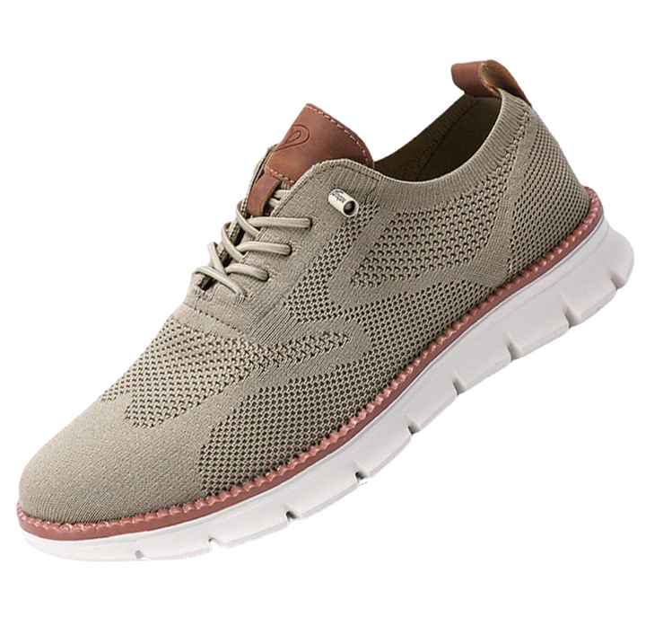 Scarpe comfort uomo beige con supporto ortopedico per benessere. Sneakers urban da passeggio, stile versatile e moderno.