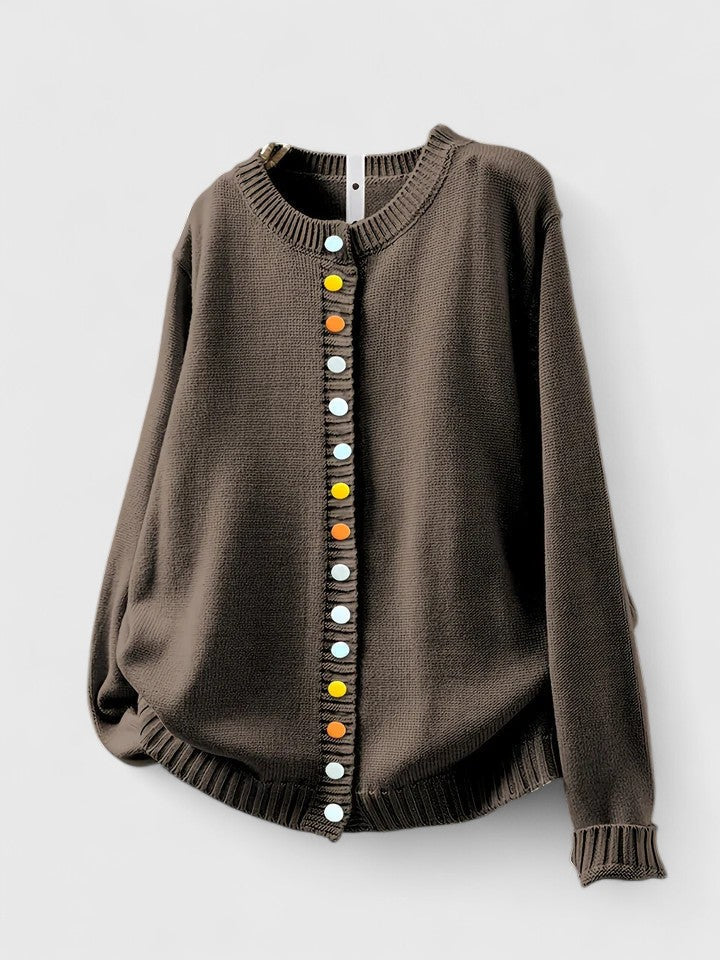 Cardigan donna, maglieria morbida con bottoni e vestibilità ampia, stile casual ed elegante.
