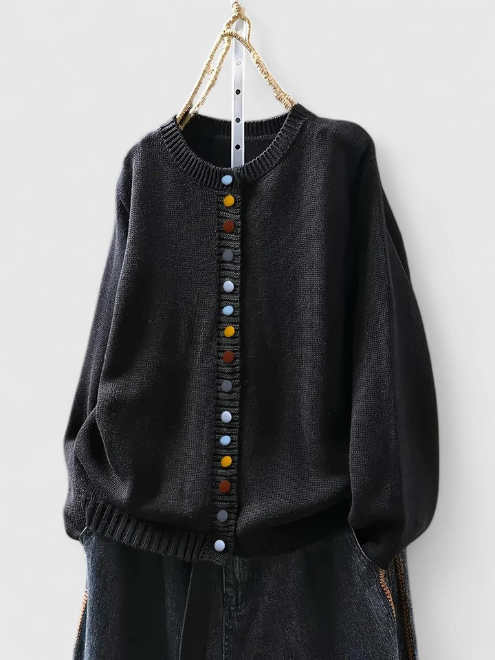 Cardigan donna autunnale/invernale, elegante, ampio, con bottoni. Maglieria comoda.