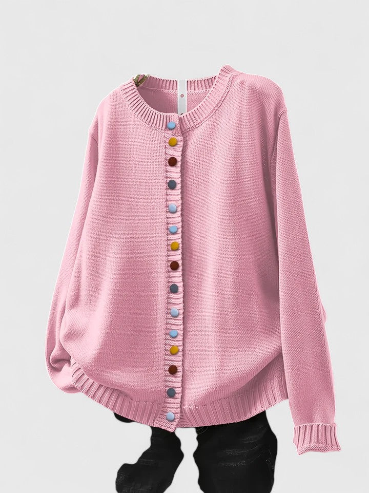 Cardigan donna elegante a vestibilità ampia con bottoni, perfetto per look autunno/inverno.