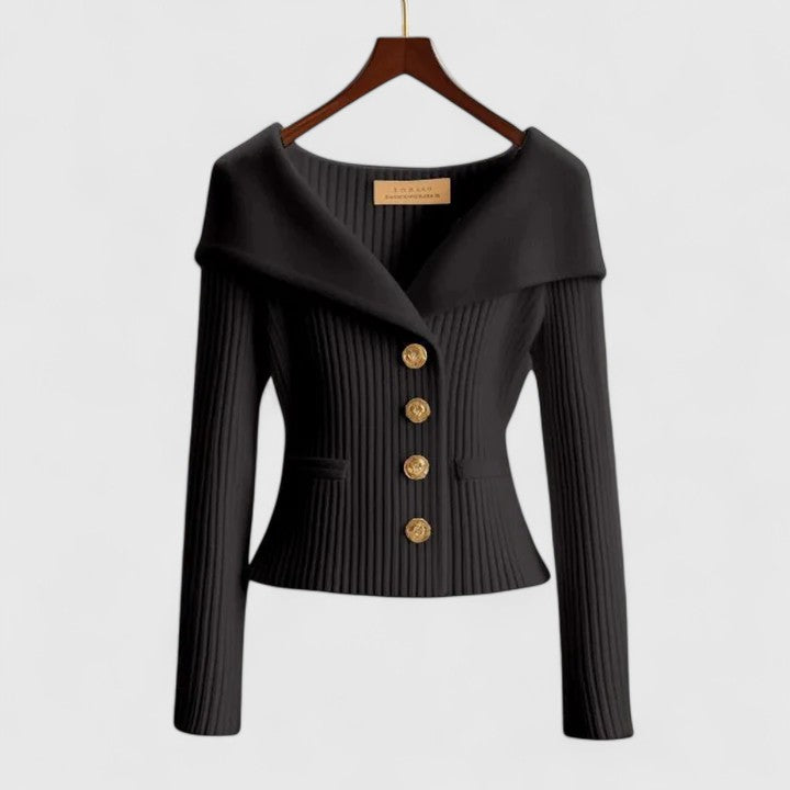 Elegante cardigan donna autunno-inverno, sfiancato, con comodo collo ampio.