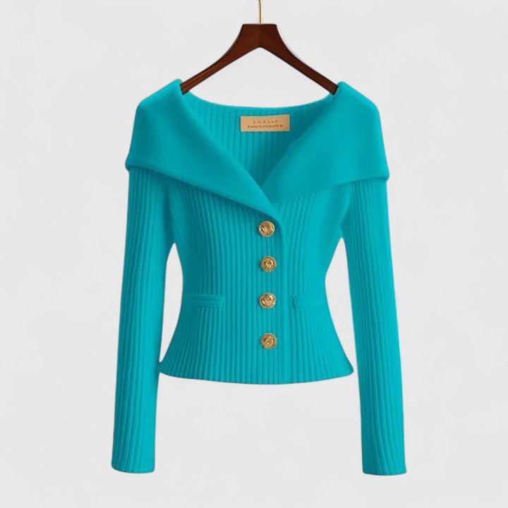 Comodo cardigan donna con collo ampio, maniche lunghe e vestibilità sfiancata, perfetto per l'inverno.
