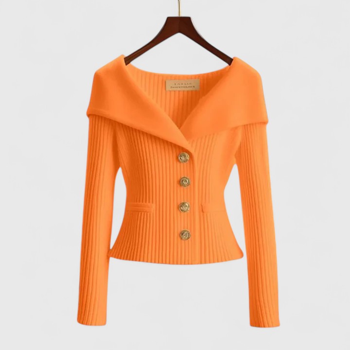 Cardigan donna versatile e colorato, con collo ampio e design sfiancato per la stagione fredda.