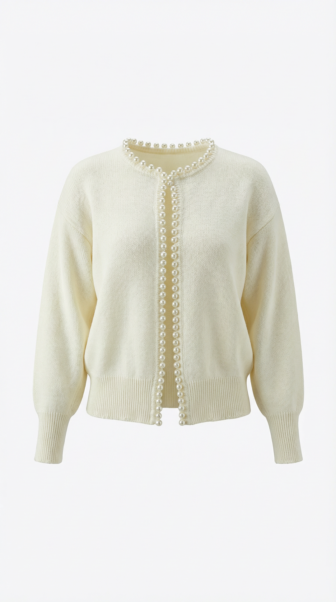 Giacca cardigan donna aperta con perle, stile chic e sofisticato per ogni occasione.