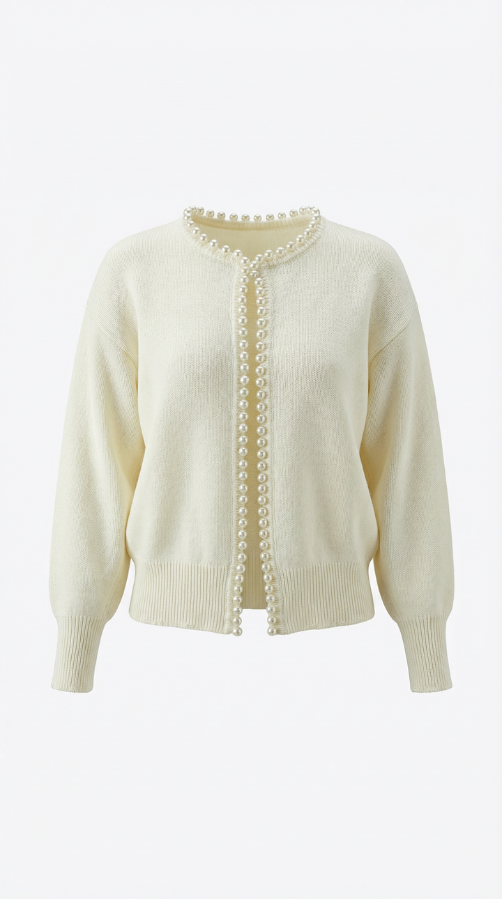 Giacca cardigan donna aperta con perle, stile chic e sofisticato per ogni occasione.