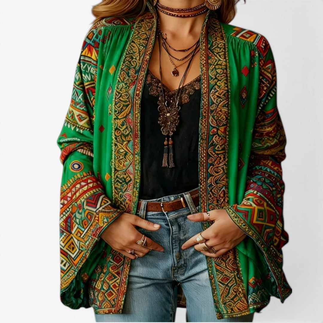 Maglione aperto donna bohémien, maniche ampie, per eleganza casual; ideale per moda autunno/inverno.