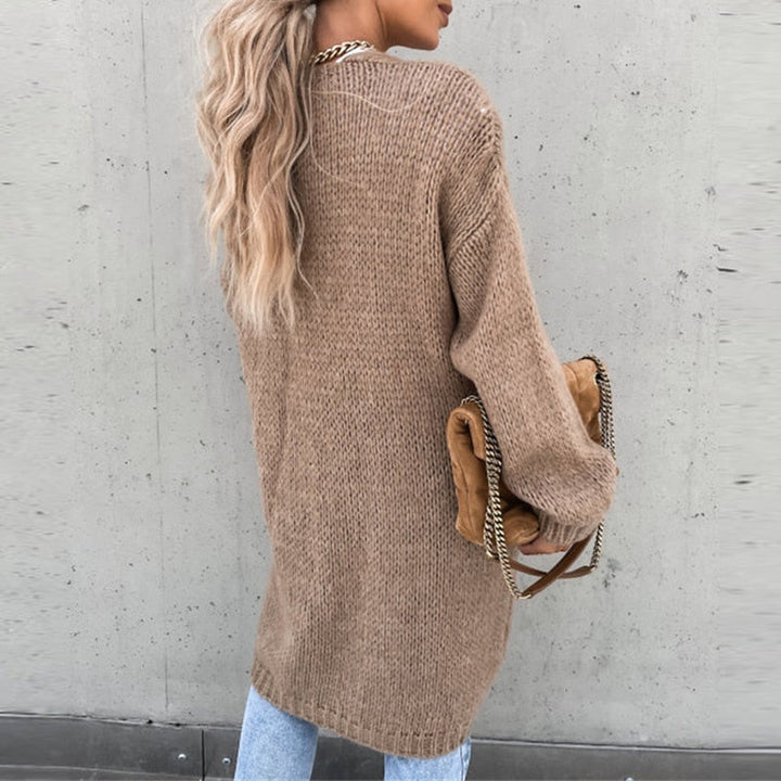 Cardigan lungo donna casual chic, aperto, in maglia per comfort quotidiano. Perfetto per l'inverno.
