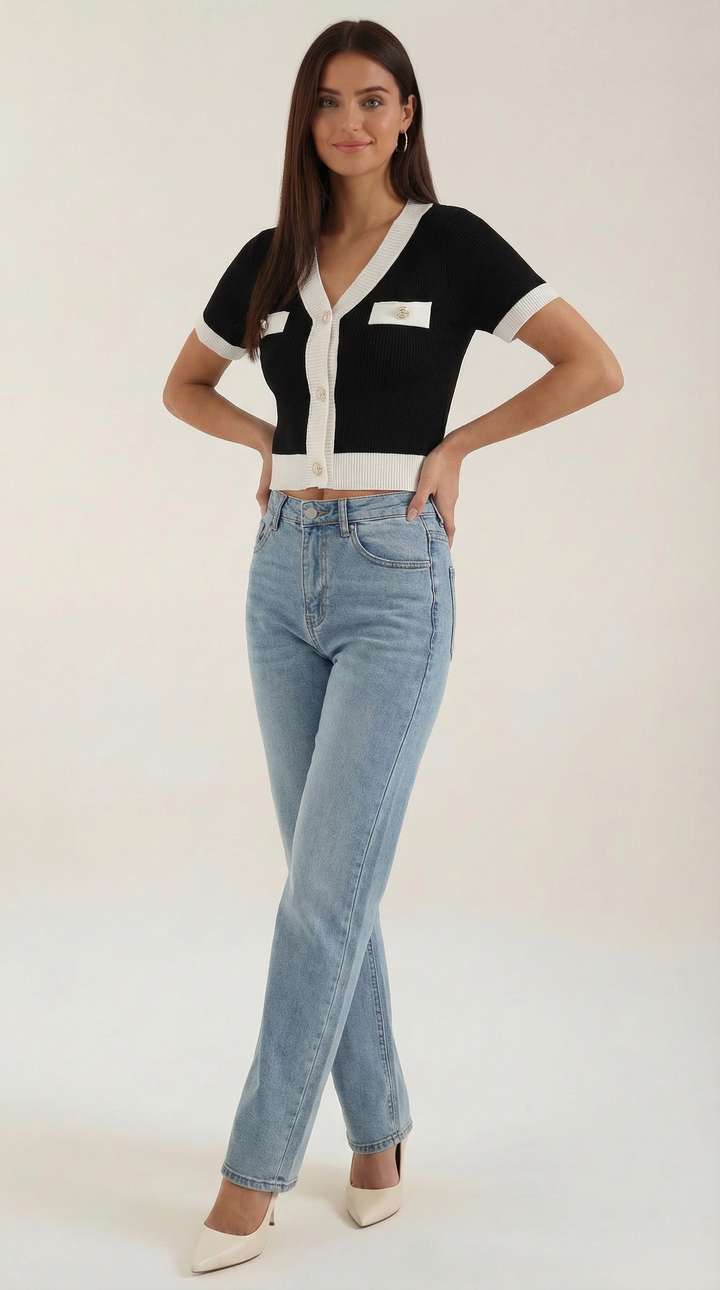 Cardigan donna cropped elegante a maniche corte, perfetto per primavera/estate.