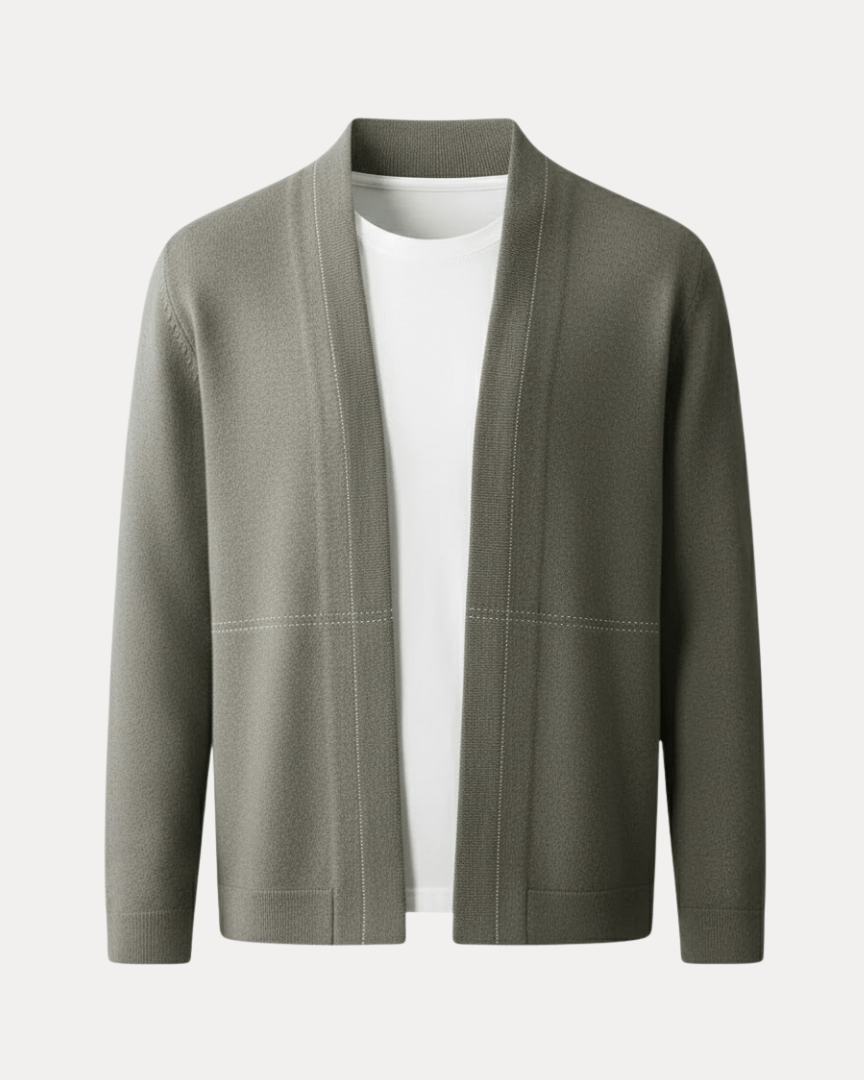 Cardigan uomo blu a bottoni, collo a scialle. Maglione maschile autunno inverno, vestibilità regolare.