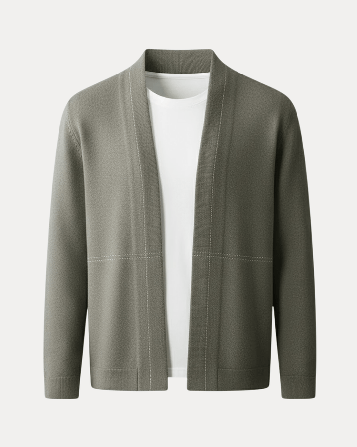 Cardigan uomo blu a bottoni, collo a scialle. Maglione maschile autunno inverno, vestibilità regolare.