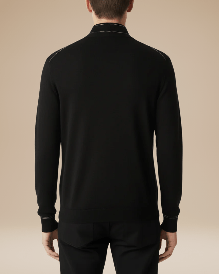 Cardigan uomo in maglia con collo a scialle e bottoni. Maglione maschile per abbigliamento elegante.