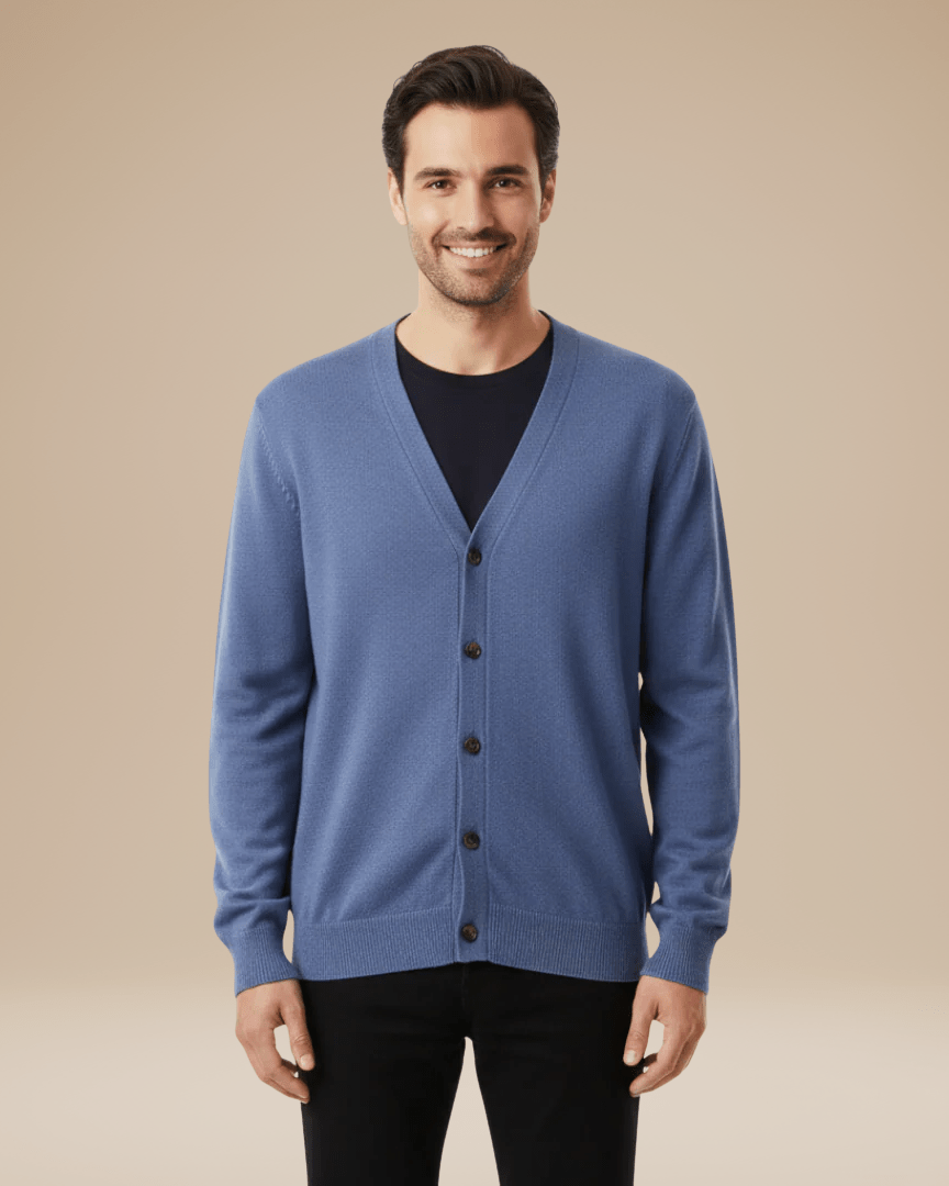 Cardigan con bottoni da uomo, scollo a V. Perfetto per abbinamenti casual ed eleganti durante l'inverno.