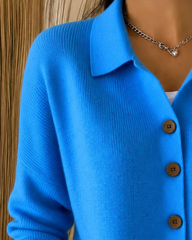 Maglieria cardigan donna a maniche lunghe con collo polo, ideale per moda autunnale e invernale, versatile e comoda.