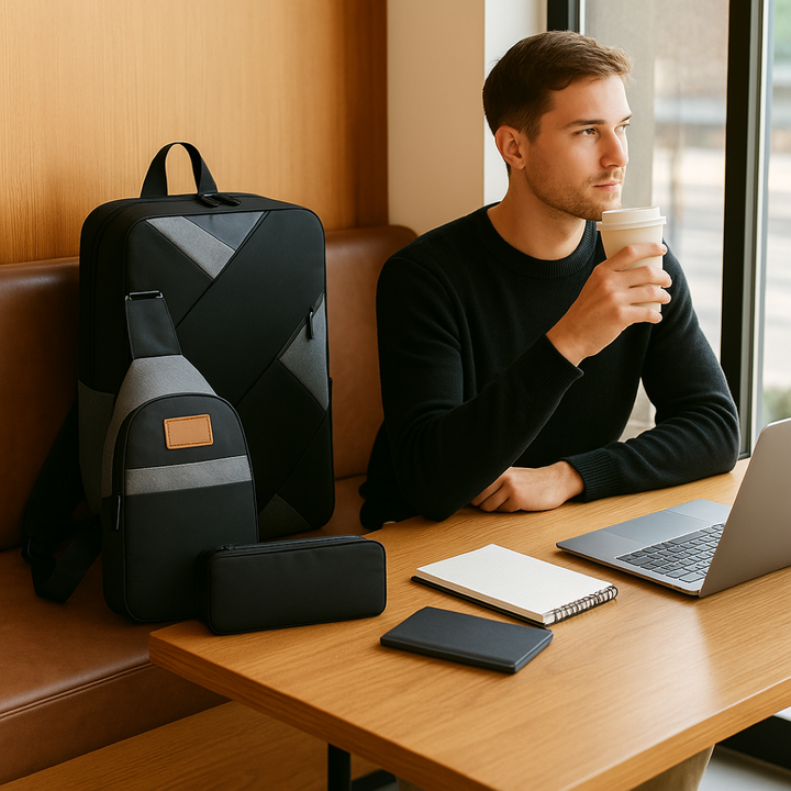 Zaino, borsa a spalla e pochette grigie: set accessori donna 3-in-1 multiuso, per stile e funzionalità.