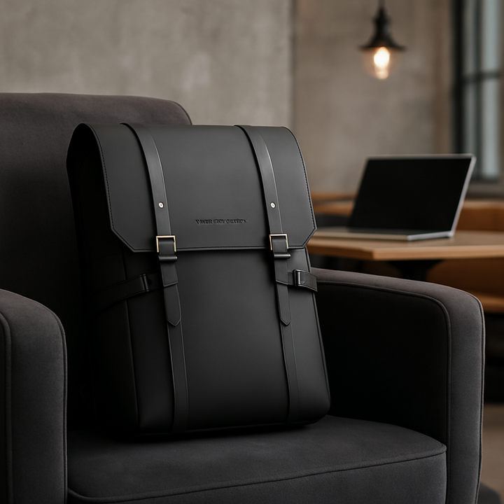 Elegante zaino uomo nero dal design minimalista, perfetto come borsa laptop da lavoro o per brevi viaggi.