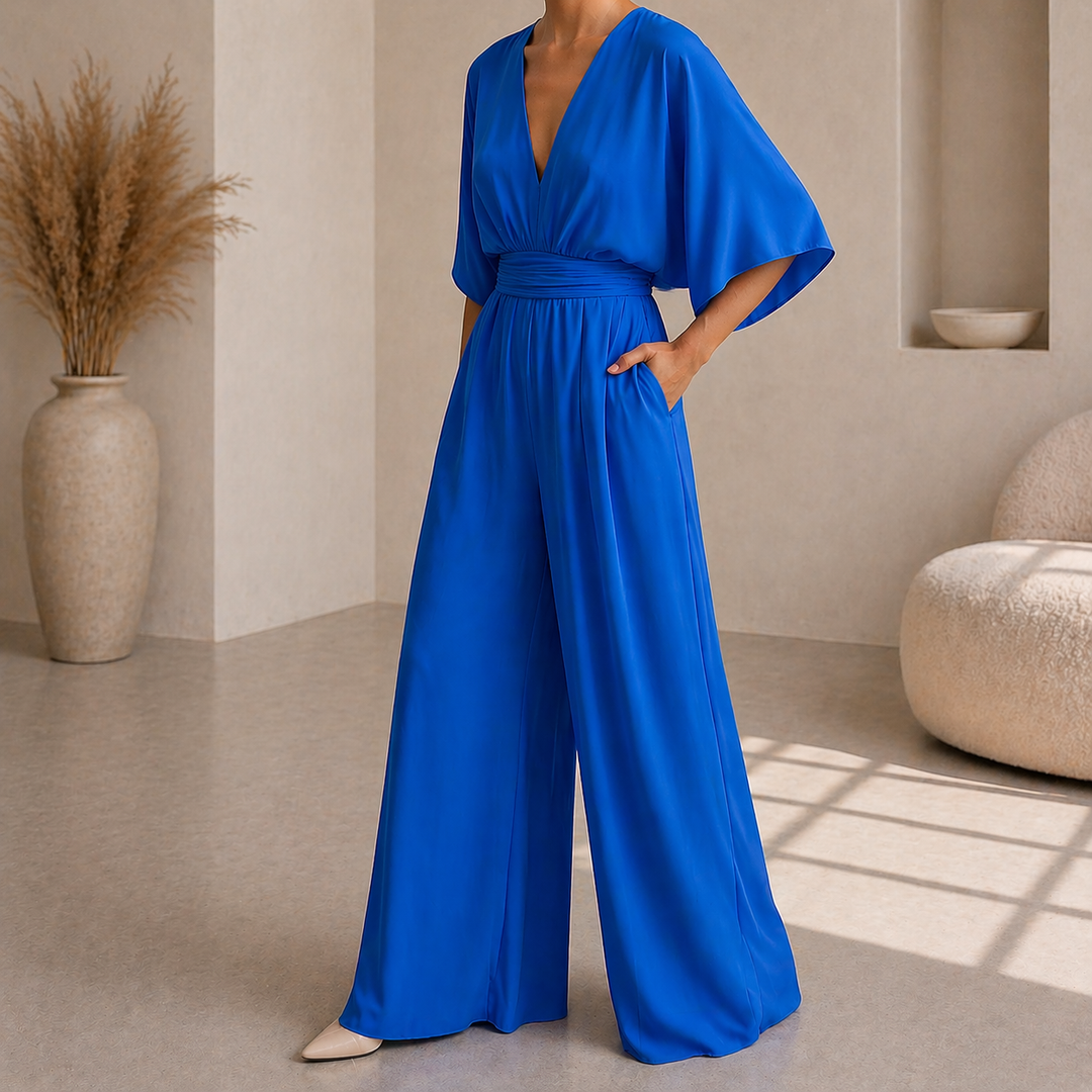 Tuta donna fluida e comoda con gamba ampia, abbigliamento elegante per ogni evento.