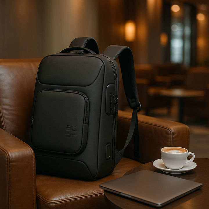Zaino uomo grigio con scomparto imbottito per laptop e porta USB, versatile per l'uso quotidiano.