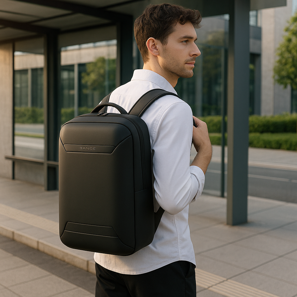 Zaino porta laptop da uomo con porta di ricarica USB integrata, moderno e spazioso per lavoro e tempo libero.