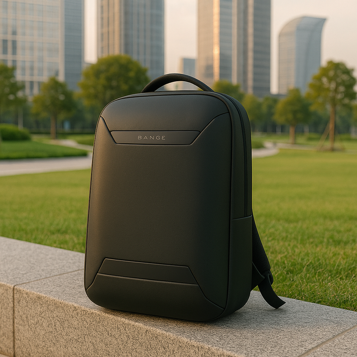 Zaino uomo elegante grigio/nero con design minimalista, porta USB e tasca dedicata per PC portatile.