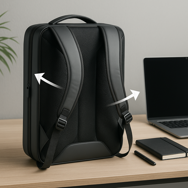 Zaino da viaggio uomo rigido impermeabile, espandibile, nero. Accessorio ideale per laptop e scuola.