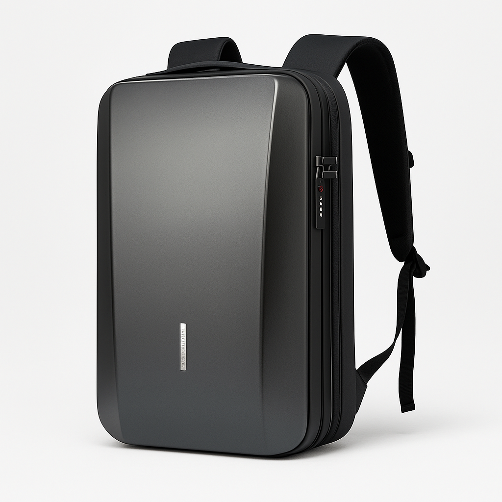Zaino rigido nero unisex per laptop, con USB, perfetto per pendolari e studenti. Pratico e moderno per l'uso quotidiano.