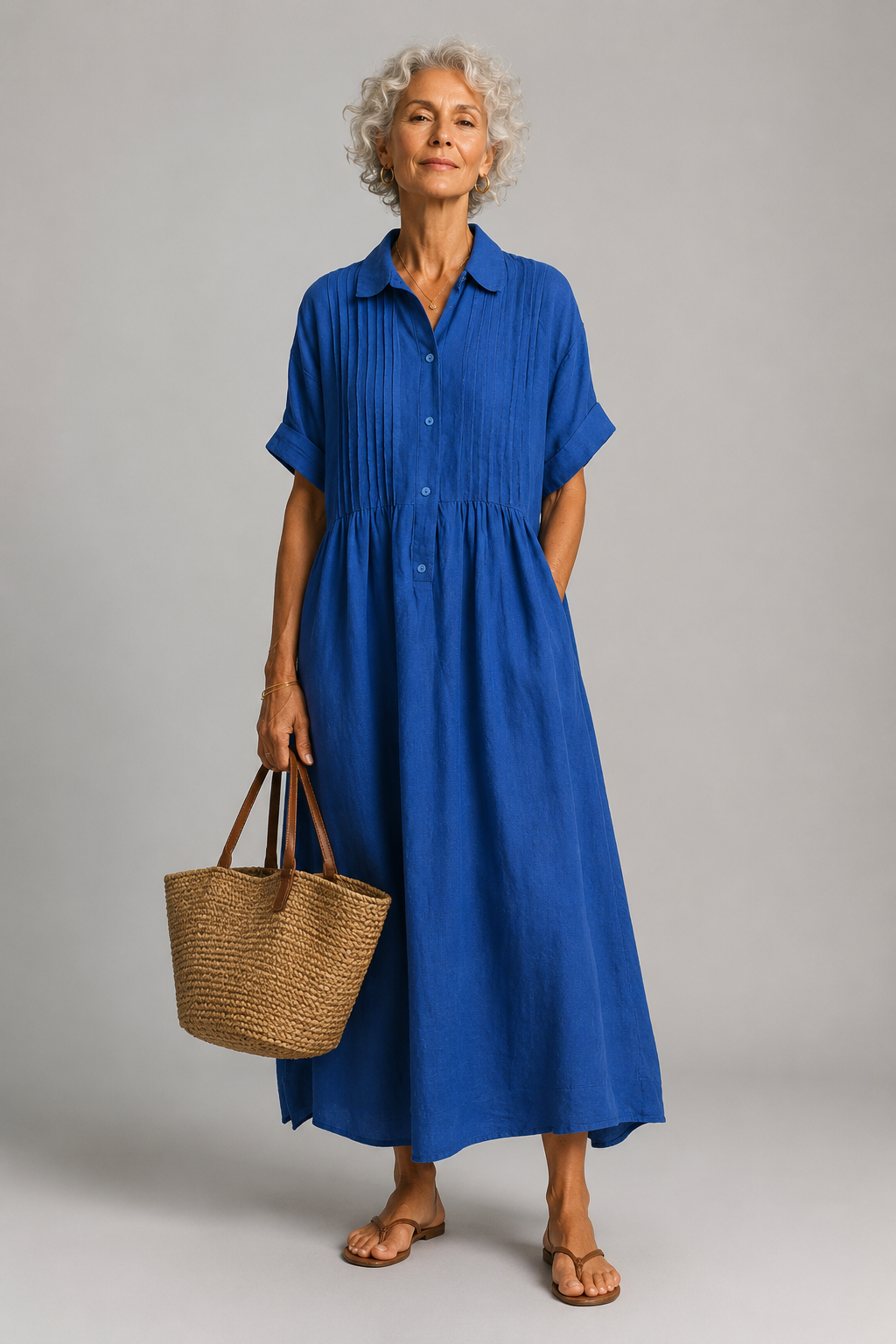 Abito estivo fluido da donna a maniche corte, leggero ed elegante, perfetto per il comfort quotidiano.