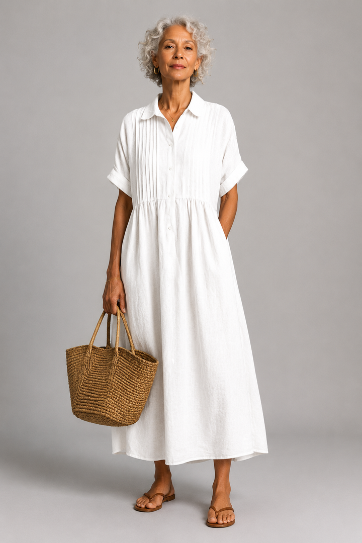 Chic abito estivo da donna a maniche corte, modello fluido, comodo e facile da indossare per ogni occasione.