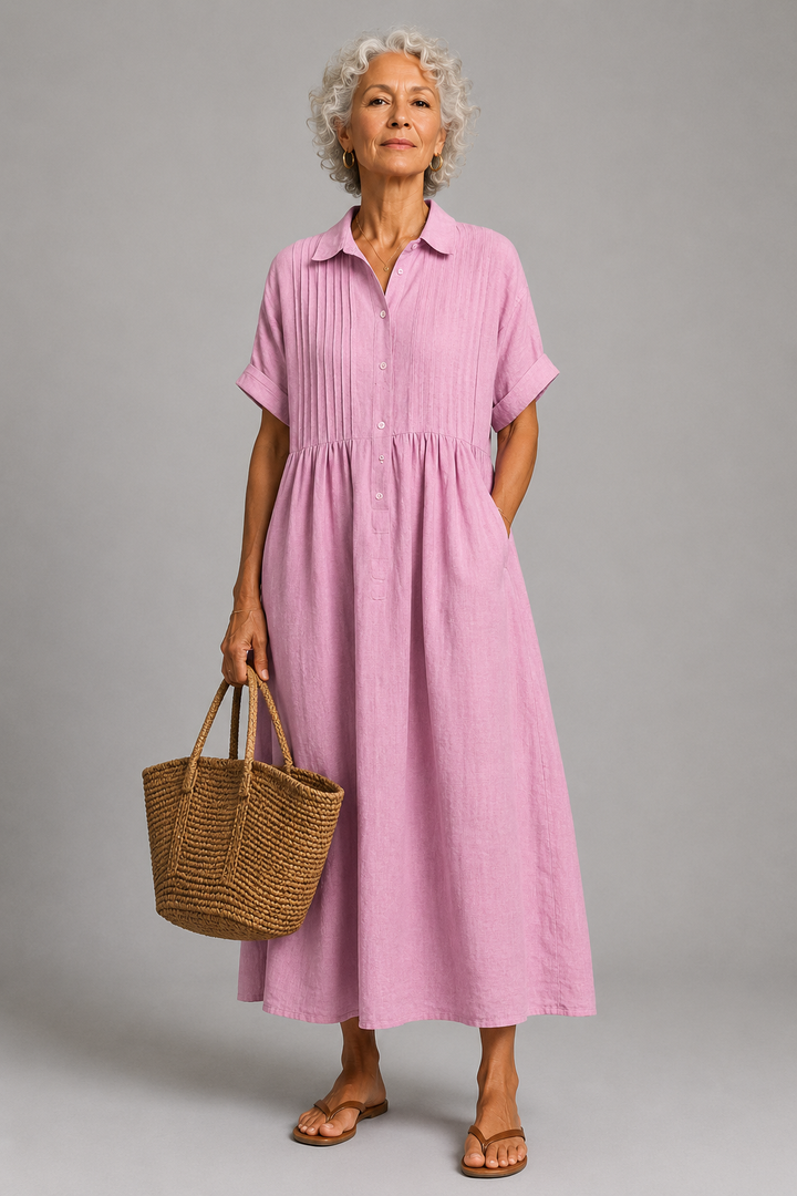 Abito da donna fluido e fresco, a maniche corte, ideale per le giornate estive, vacanze o uscite casual.
