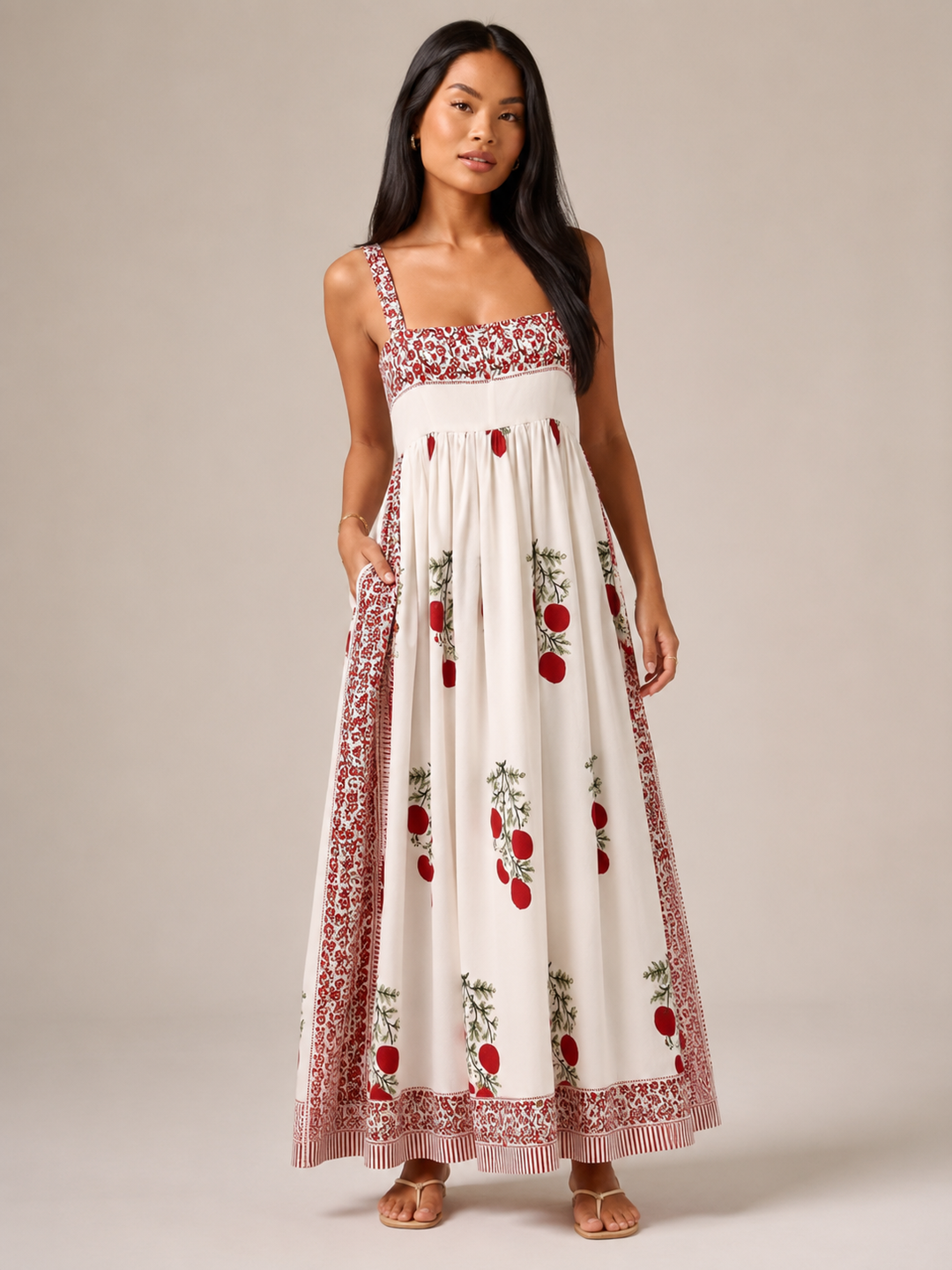 Abito maxi boho da donna fluido con spalline larghe, perfetto per l'estate elegante e vacanze al mare.