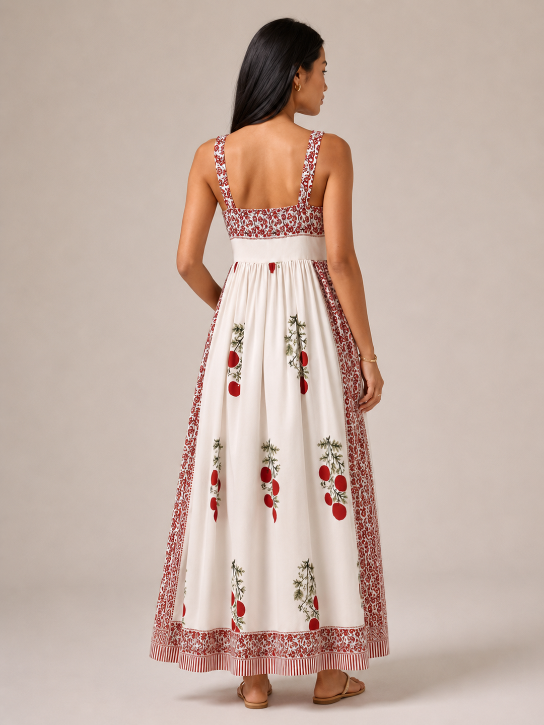 Abito maxi boho elegante da donna, ideale per vacanze estive e serate al mare, con spalline larghe.