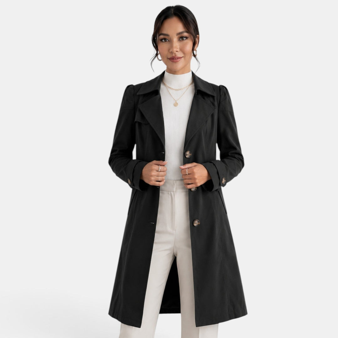 Trench donna, capospalla classico ed elegante con cintura per un tocco femminile. Perfetto per l'ufficio o il tempo libero.
