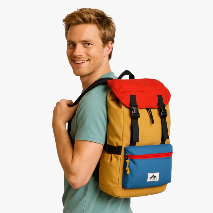 Zaino funzionale uomo multicolore, robusto e capiente per avventure e città.