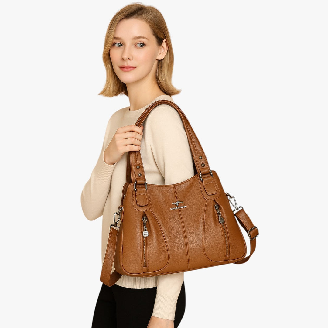 Elegante borsa tote donna blu navy con scomparti organizzati, perfetta per il quotidiano.