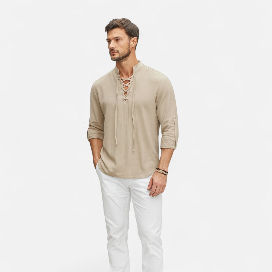 Camicia da uomo medievale/vichinga, maniche lunghe. Perfetta per un look casual-storico o un evento a tema.