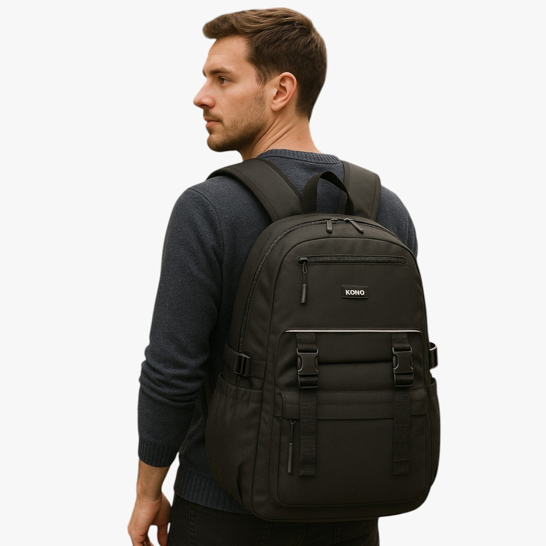 Zaino porta laptop uomo, design casual con molte tasche interne ed esterne per organizzare al meglio lavoro e viaggio.