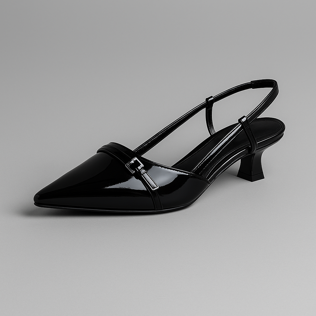 Décolleté slingback eleganti da donna con tacco medio, punta affusolata, ideali per ufficio e sera, colore nero.