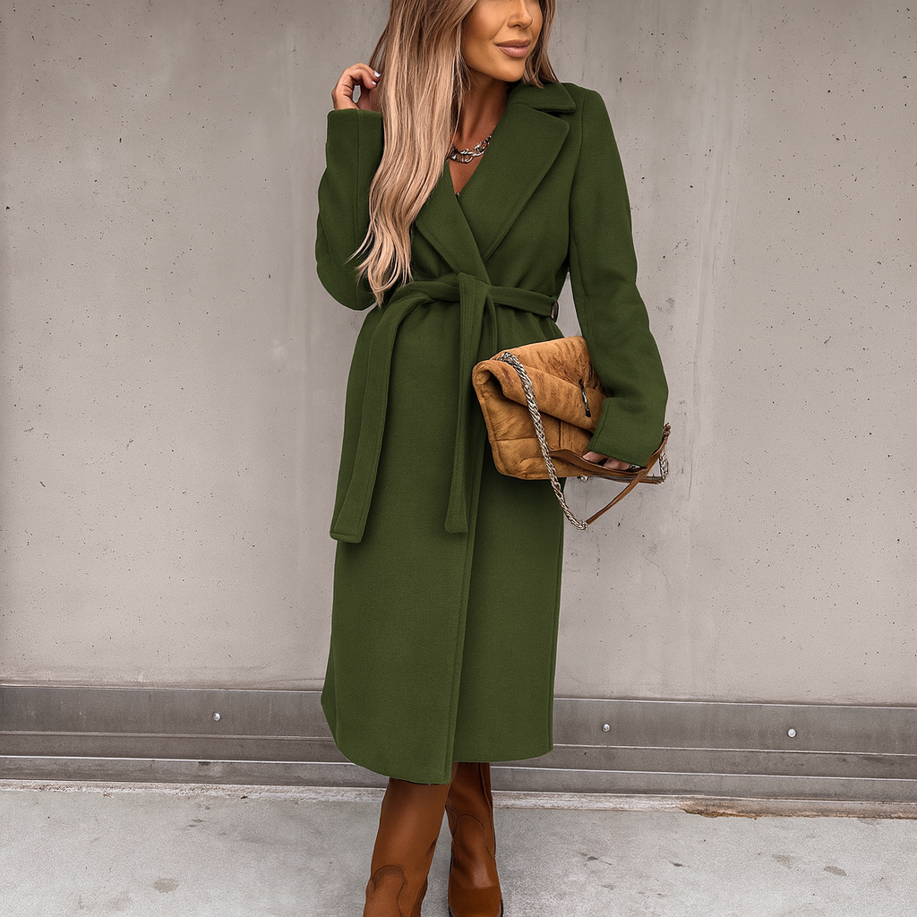 Cappotto lungo da donna per l'inverno, stile vestaglia, con cintura regolabile, perfetto per la moda donna.