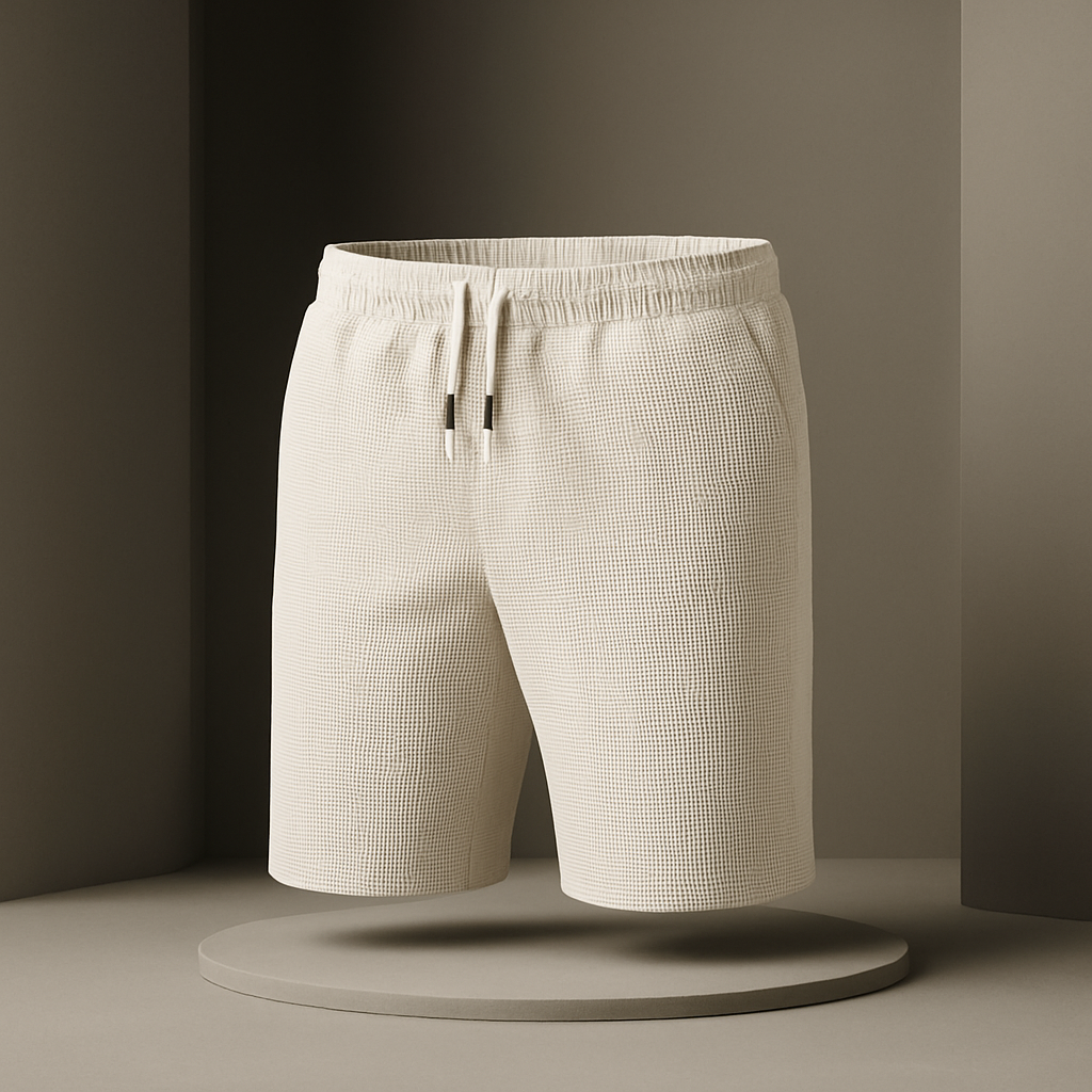 Pantaloncini casual uomo estivi con texture a nido d'ape, vita elastica, versatili per il tempo libero.