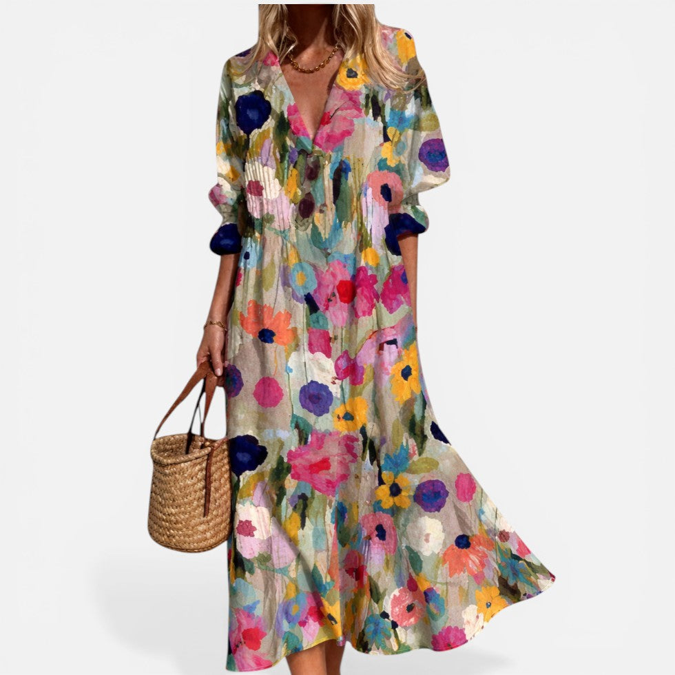 Abito chemisier donna con stampa trendy, vestibilità rilassata per un outfit estivo casual e alla moda.