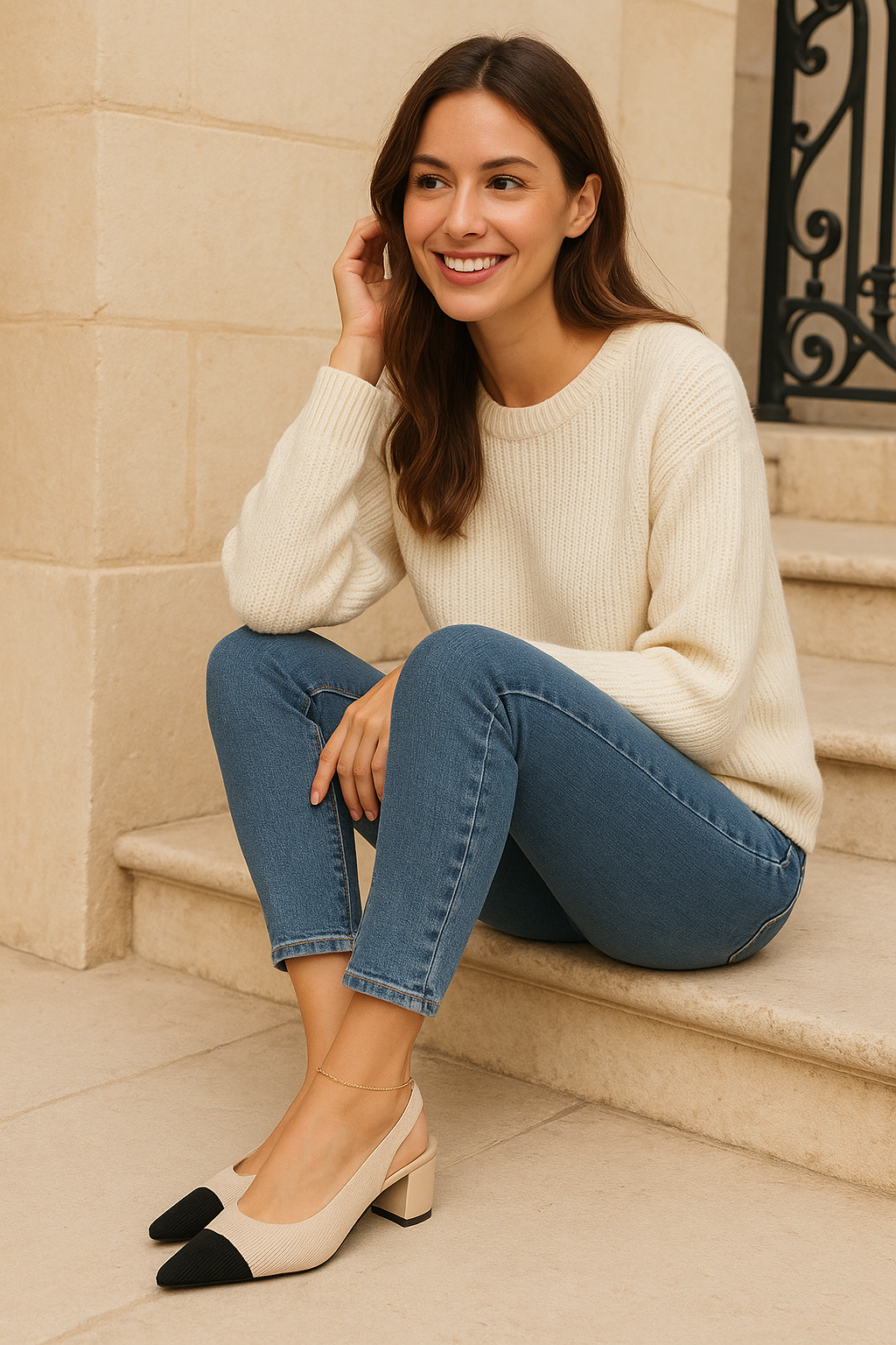 Profilo di décolleté da donna con tacco quadrato e punta affusolata, ideali per la moda quotidiana.