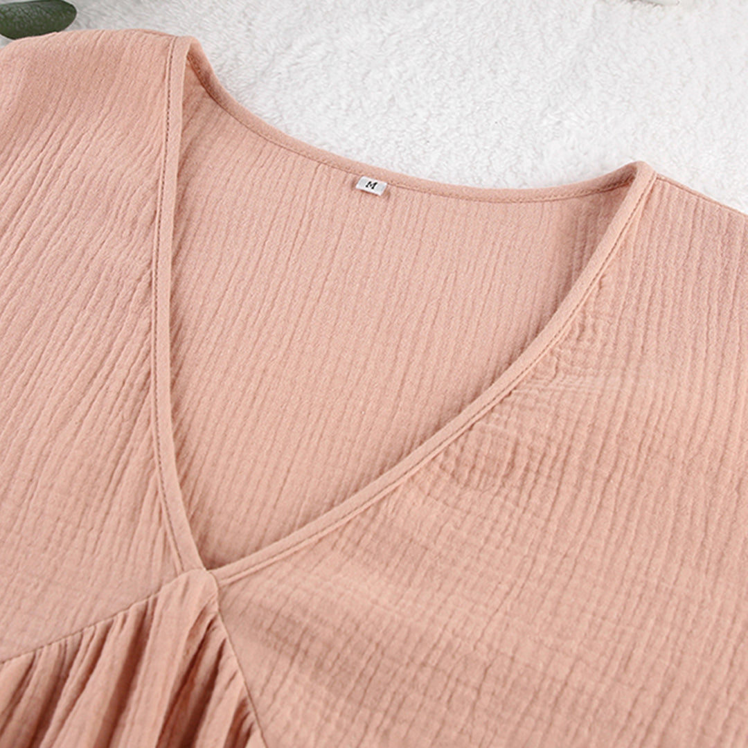 Abito midi casual donna elegante, scollo a V. Vestibilità comoda, perfetto per serate primavera estate. Versatile.