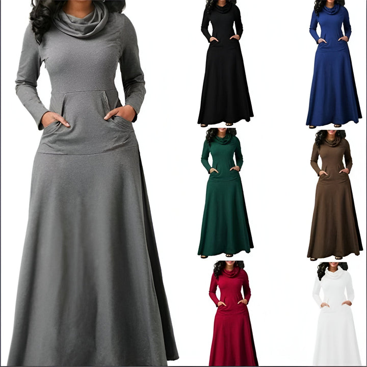 Abito lungo donna casual con maniche lunghe, ideale per il comfort quotidiano. Tessuto morbido e design fluido.