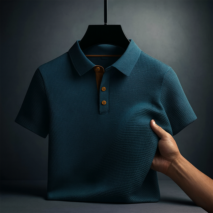 Polo da uomo elasticizzata a maniche corte, colletto a revers. Ideale per primavera ed estate, comfort quotidiano.