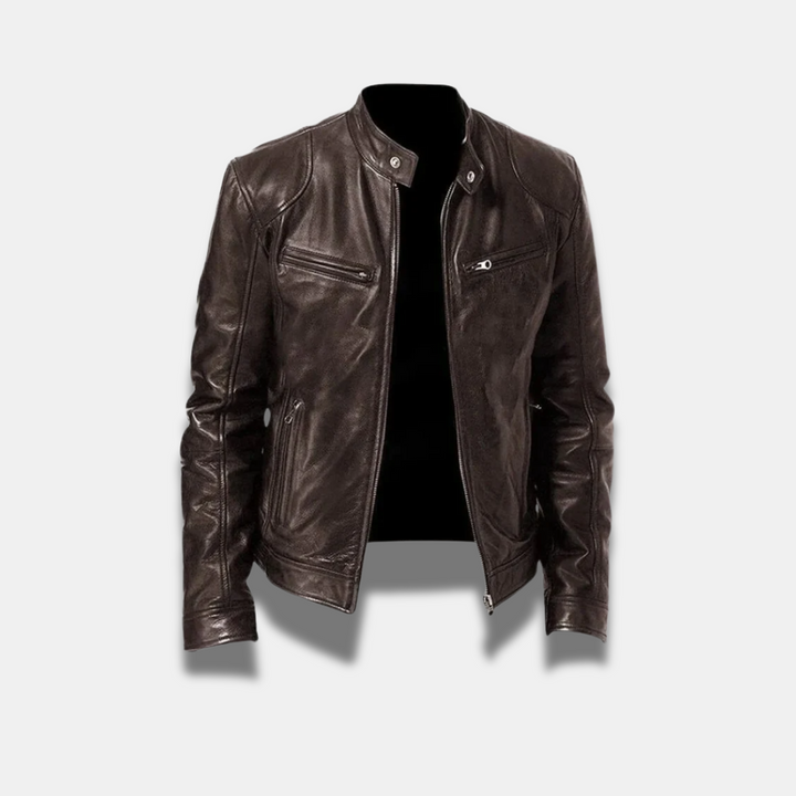 Elegante giacca da uomo slim fit con cerniera, per look motociclista o abbigliamento casual.
